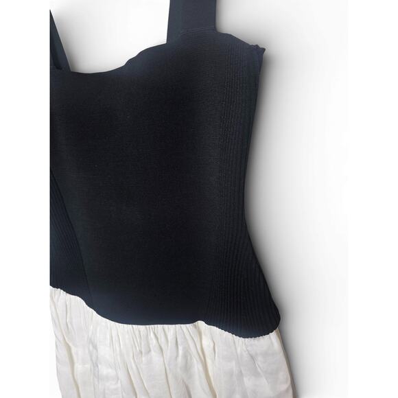 New with Tags La Ligne Henriette Dress L Black Ivory Knit Drop Waist Slit Flowy - Picture 6 of 16